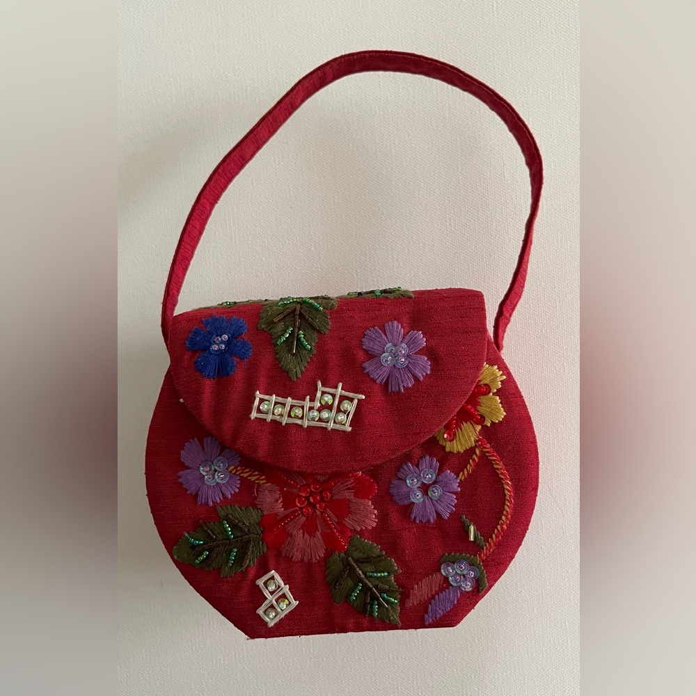 MARCO AVANE Red Mini Bag Vintage Floral Embroidered Beaded Bohemian Global